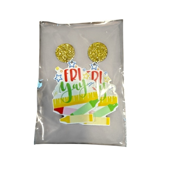3/$20 Colorful Fri Yay Earrings with Glitter - Picture 7 of 7